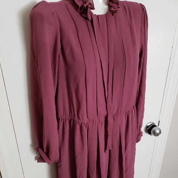 Jack Bryan Vtg Pleated  Ruffle neck tie Oversized Career Midi Dress - Picture 5 of 5